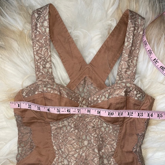 90s Brown Lace Tight Fitting Dress Bustiers Cup - Picture 2 of 6